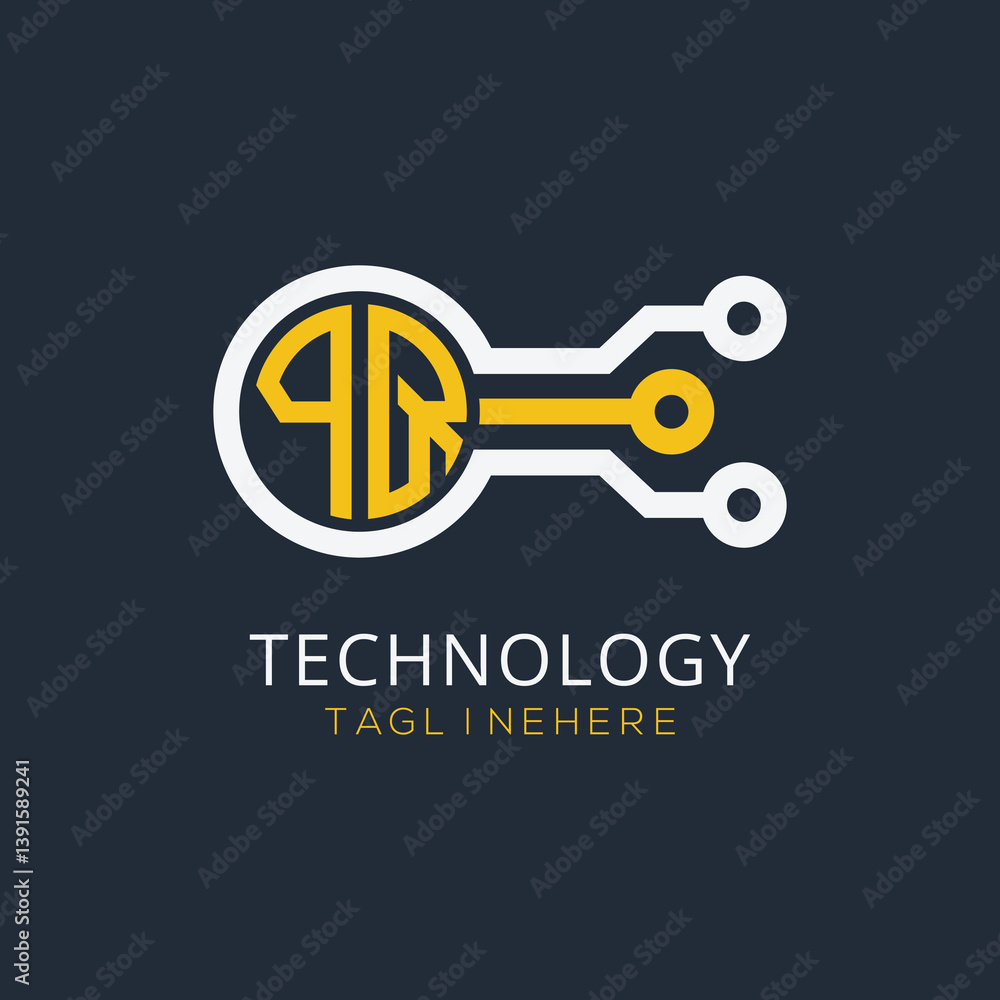 Fototapete initial monogram for technology logo with circle style design