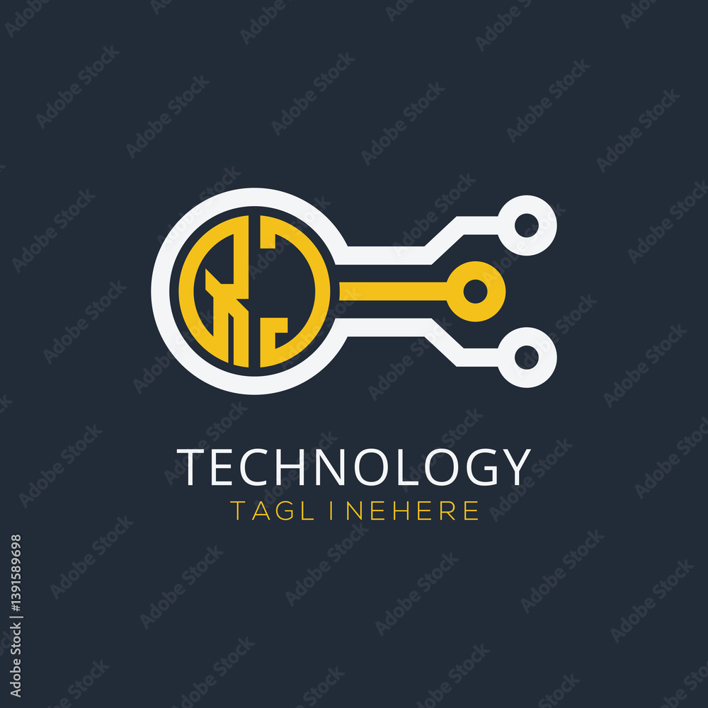 Fototapete initial monogram for technology logo with circle style design