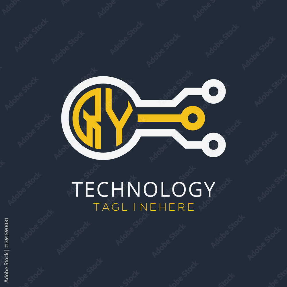 Fototapete initial monogram for technology logo with circle style design