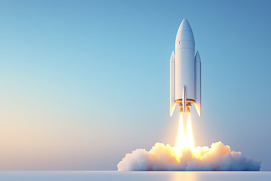 A sleek rocket launching into the clear sky, symbolizing innovation and the future of space exploration and travel.