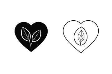 Two Hearts With Leaves Nature Love Minimalism Vector Illustration Design