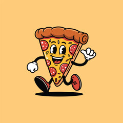 Cheerful Cartoon Pizza Slice - Running Mascot with Pepperoni Toppings