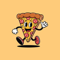 cartoon illustration of a man with pizza speed running