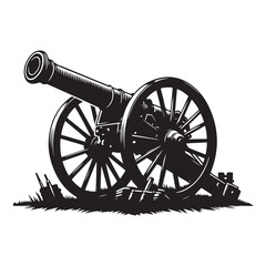 Antique Cannon Silhouette Illustration Ready to Fire History Weaponry Artillery