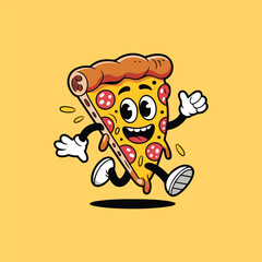  Running Mascot with Pepperoni Toppings cartoon mexican sombrero pizza 