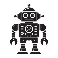 Retro Robot Silhouette Illustration Cartoon Toy Futuristic Automation Science