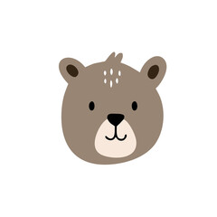 Charming cartoon bear face with a neutral expression and tuft of fur on top. Features a clean, rounded design in soft brown shades.