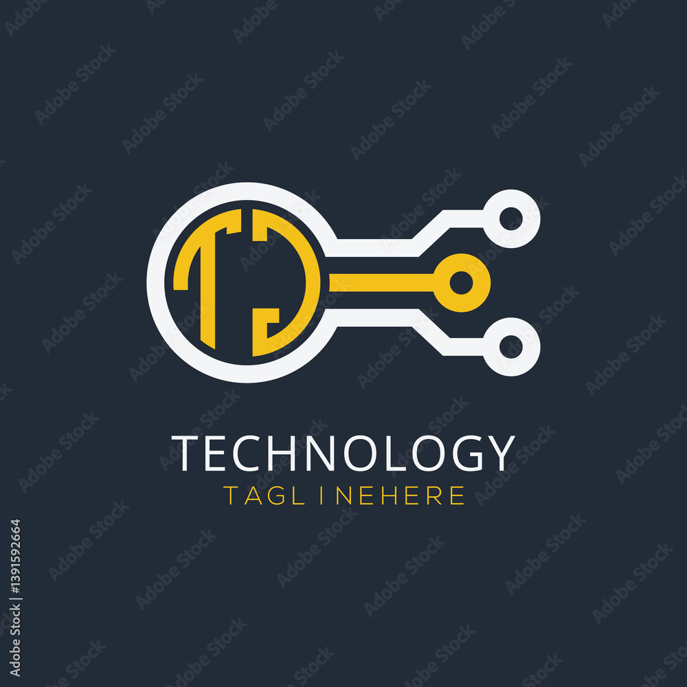 Fototapete initial monogram for technology logo with circle style design