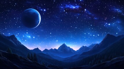 Starry night mountain landscape