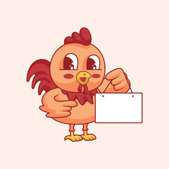 Cute Chicken With Blank Sign Cartoon Character Illustration