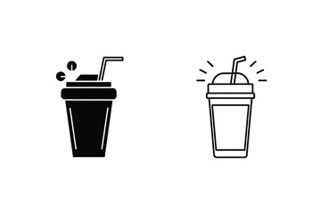 Two Coffee Cups With Straws Minimalist Vector Illustration Icon Set