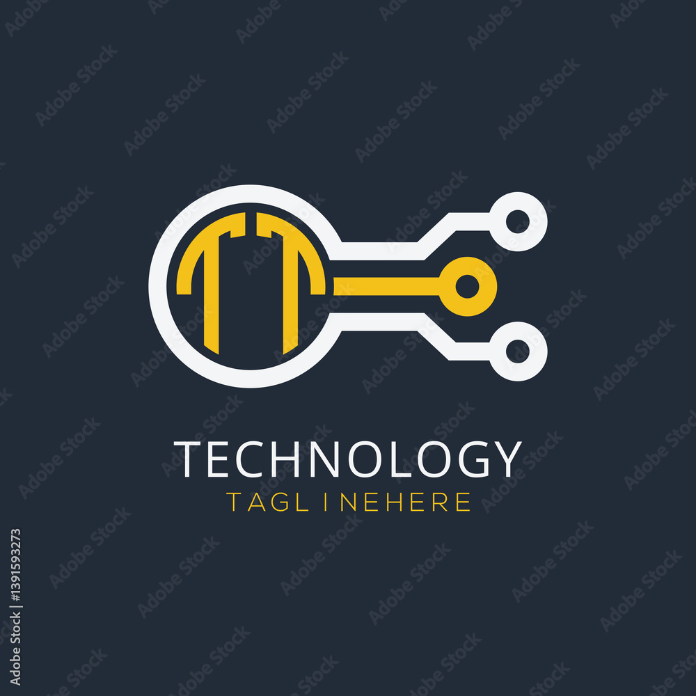 Fototapete initial monogram for technology logo with circle style design