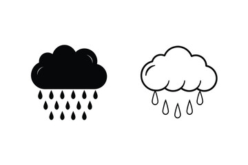 Black And White Vector Illustration Of A Cloud With Rain Drops