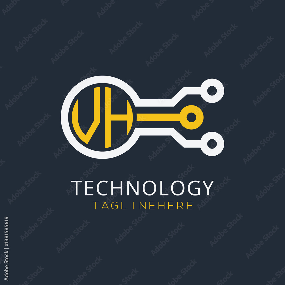 Fototapete initial monogram for technology logo with circle style design