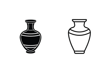 Ancient Pottery Vase Set Line Art Style Minimalistic Decoration Vector Design