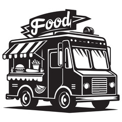 Popular Food Truck Silhouette Delicious Street Cuisine Service Illustration
