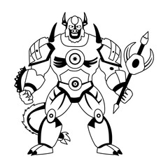 Minotaur warrior illustration in glyph style 
