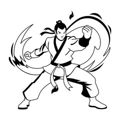 Martial art character illustration in glyph style 
