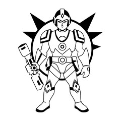 Warrior character illustration in glyph style 
