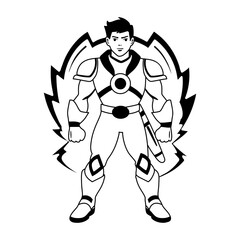 Superhero warrior illustration in glyph style 
