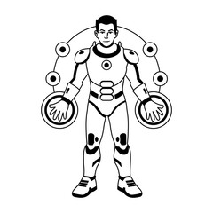 A glyph illustration of power armour character 
