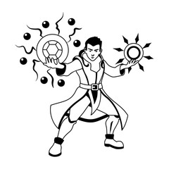 A glyph illustration of a sun mage character 
