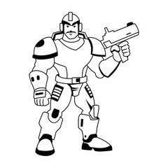 A glyph illustration of an armoured character 
