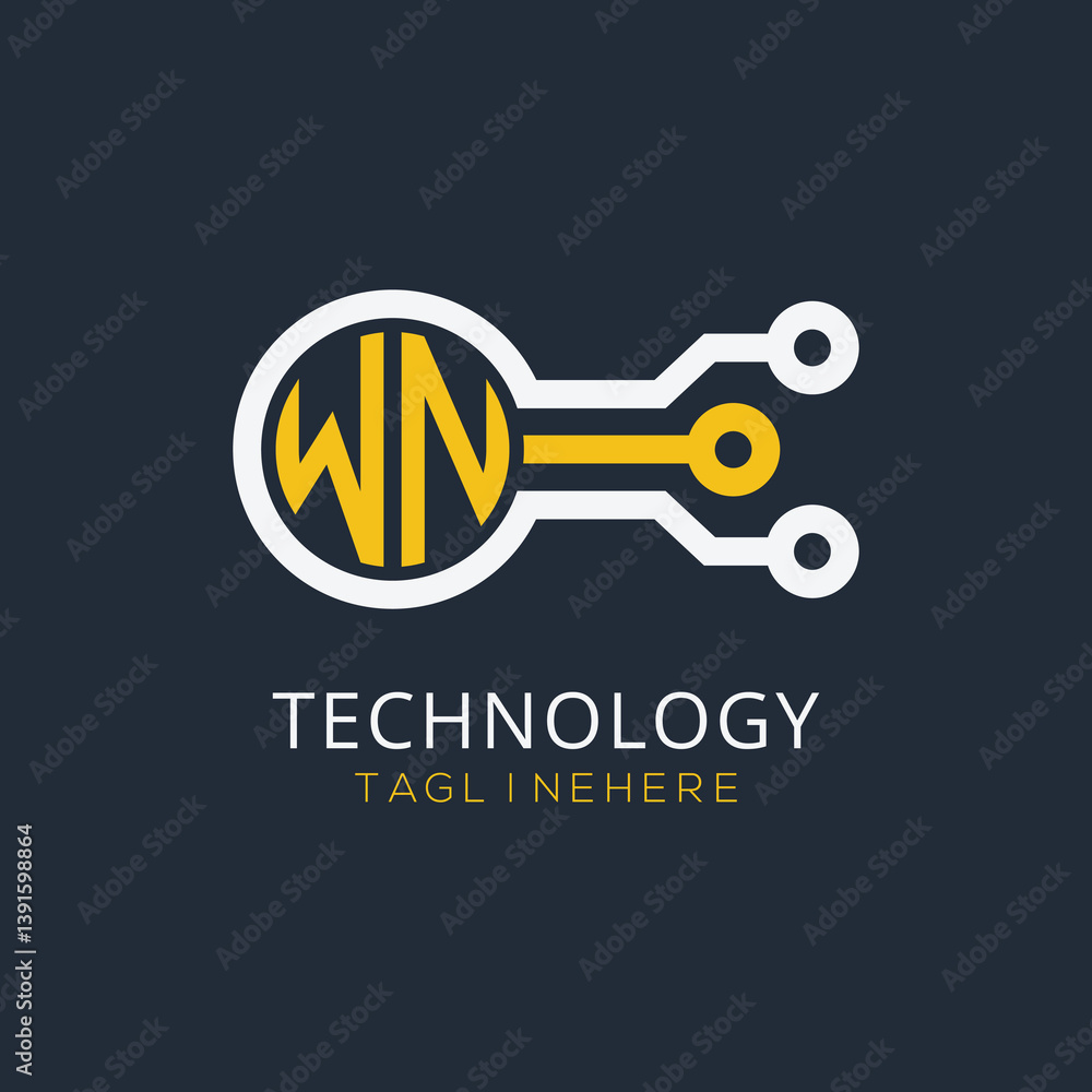 Fototapete initial monogram for technology logo with circle style design
