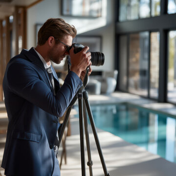 Real estate photographer taking a photo of a house interior