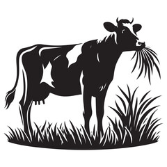 Cow Grazing Silhouette Vector Illustration Farm and Agriculture Designs