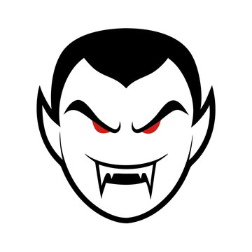 Angry vampire face with fangs and red eyes for Halloween themes, spooky graphic design