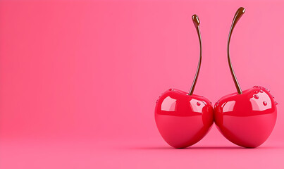 Fototapeta premium Bright and Refreshing Cherry Illustration on Pink Background