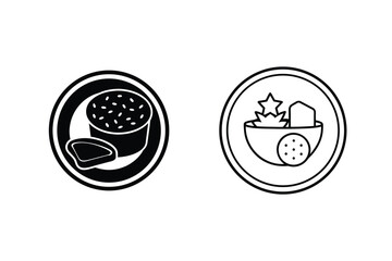 Food Dish Icons Vector Illustration Of Plates With Food In Outline Style