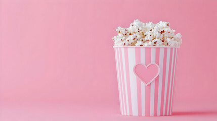 Mouthwatering Popcorn in Pink Stripe Bucket Against Pink Background