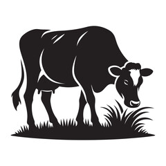 Grazing Dairy Cow Vector Silhouette Image for Farm Animal Graphics