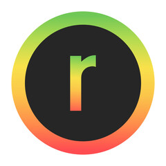 Modern Lowercase Letter r design with a red-to-green gradient border on a black background. Ideal for branding, logos, or minimalist design projects.