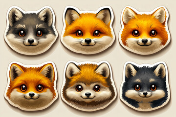 A set of pictures depicting cute foxes in different cartoon images.