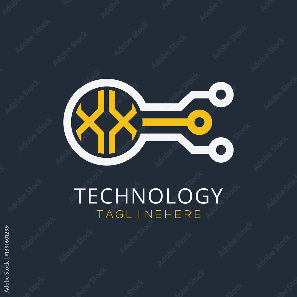 Fototapete initial monogram for technology logo with circle style design