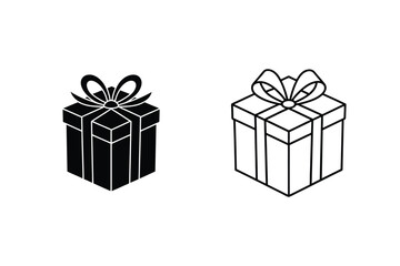 Line Art Present Gift Box Illustration In Black And White Isometric Style