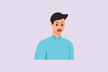 Very angry man's face. Face expressions Concept. Colored flat vector illustration isolated