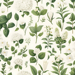 Vintage Botanical Pattern Illustration with Delicate Floral Elements