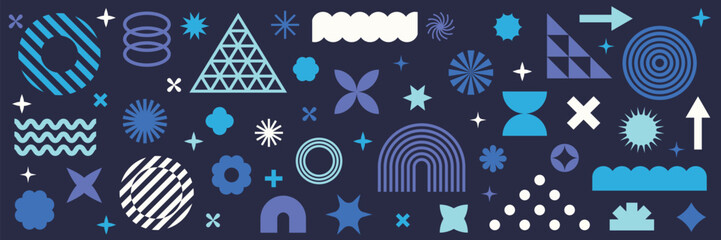 Collection of geometric graphic elements. Brutalist style abstract shapes. Retro design. Vector illustration
