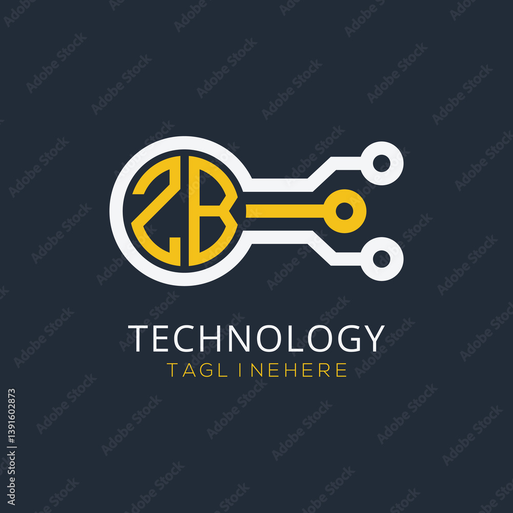 Fototapete initial monogram for technology logo with circle style design