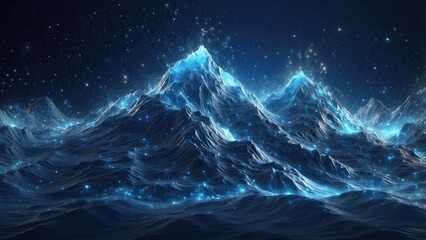 Fototapeta premium Abstract digital landscape with interconnected blue dots and lines forming a wavy