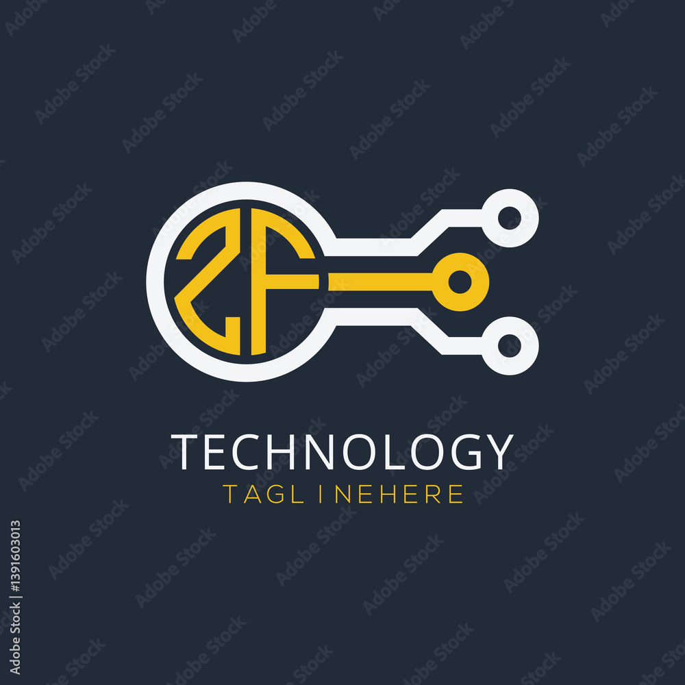 Fototapete initial monogram for technology logo with circle style design
