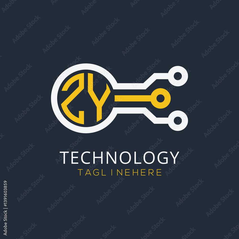 Fototapete initial monogram for technology logo with circle style design