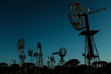 A series of old style windmills