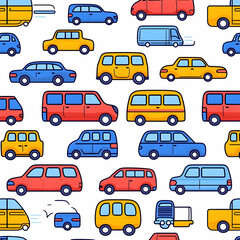 Fototapeta premium Hand Drawn Transportation Set with Various Vehicles in Seamless Design