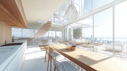 Fototapeta premium Architectural Rendering Of A Luxurious Modern Interior Design Layout