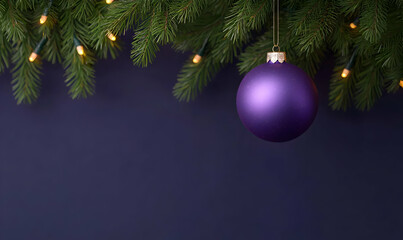 Elegant Purple Christmas Ornament Hanging on Fresh Tree Branch